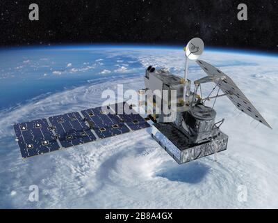 Satellit, der die Erde umkreist. Elemente dieses Bildes, das von der NASA eingerichtet wurde. Stockfoto