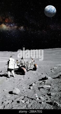 Astronaut auf der Landungsmission für Mond (Mond). Elemente dieses Bildes, das von der NASA eingerichtet wurde. Stockfoto