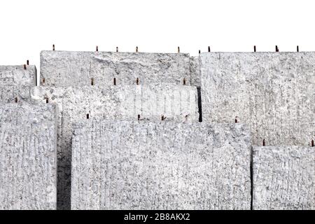 Betonplatten, Textur Betonhintergrund, Beton für Bauarbeiten isoliert auf weißem Grund Stockfoto
