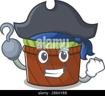 Cooler Wassermelonenobst in einer Hand Pirate Cartoon Design Stil mit Hut Stock Vektor