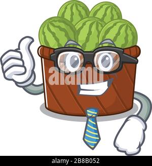 Wassermelone Obstkorb Geschäftsmann Cartoon-Charakter mit Brille und Krawatte Stock Vektor
