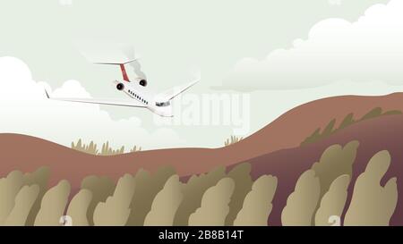 Ebene fliegt in der Himmelsvektorabbildung Stock Vektor