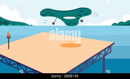 Die Drohne fliegt über die Illustration des Seevietors Stock Vektor