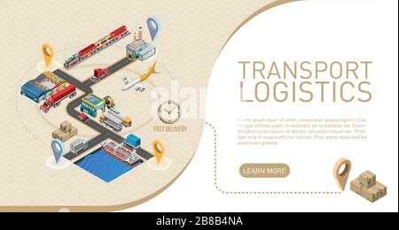 Erläuterung des Begriffs Transportlogistik in der Nähe eines grafischen Schemas für den Lieferservice für die Website Stock Vektor