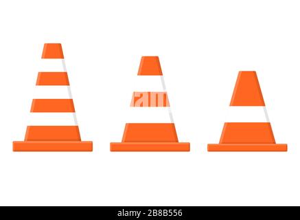Satz von auf weißem Hintergrund isolierten Verkehrskegeln. Cartoon-Stil. Vektorgrafiken für jedes Design. Stock Vektor