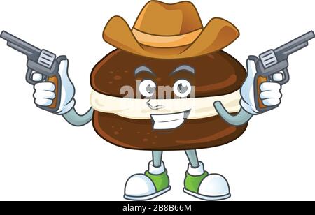 Cooles Cowboy-Cartoon-Design von Whoopie-Pies, die Waffen halten Stock Vektor