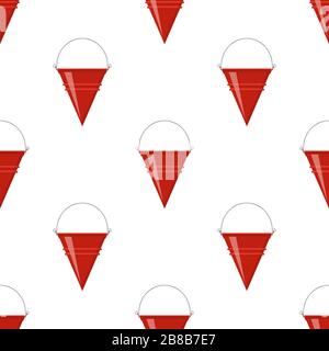 Feuereimer. Roter Metallkegeleimer leer oder mit Wasser für die Brandbekämpfung isoliert auf weißem Grund. Cartoon-Stil. Vektorgrafiken für alle Desi Stock Vektor