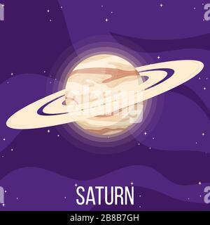 Saturn-Planet im All. Buntes Universum mit Saturn. Vektorgrafiken im Cartoon-Stil für jedes Design. Stock Vektor