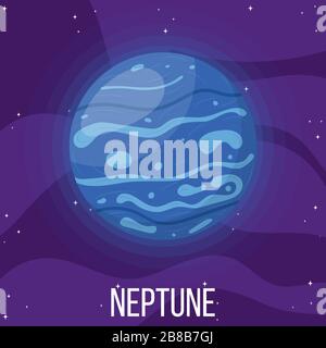 Neptun Planet im All. Buntes Universum mit Neptun. Vektorgrafiken im Cartoon-Stil für jedes Design. Stock Vektor