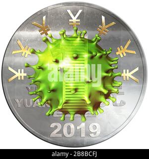Pandemie und Virus-Epidemie bringen chinesische Yuan-Währung und asiatische Börse in der China-Krise unter. Covid-19 Outbreak oder Coronavirus, 2019-nCoV Stockfoto