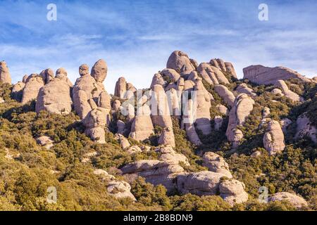 Les Agulles, Berg Natural Park von Montserrat, Barcelona, Spanien Stockfoto