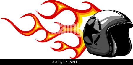 Vector Motorradhelm, offene Stirnseite mit Flammen Stock Vektor
