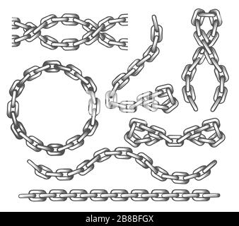 Satz eiserner Ankerketten im Gravurstil. Vektorgrafiken. Stock Vektor