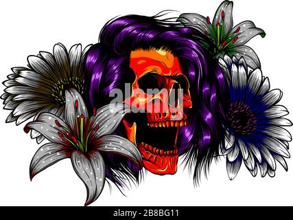 Kunst im Blumendesign für Skull Vector Illustration Stock Vektor