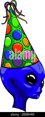 Blue Winged freundliches Monster in Party hat vactor Stock Vektor