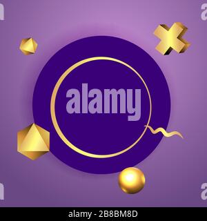 Goldener Metallrahmen mit schwebenden geometrischen Formen, realistischer minimaler Hintergrund, 3D-Luxusszene in tiefem Ozeanblau für Produktpräsentation Stock Vektor