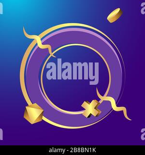 Goldener Metallrahmen mit schwebenden geometrischen Formen, realistischer minimaler Hintergrund, 3D-Luxusszene in tiefem Ozeanblau für Produktpräsentation Stock Vektor