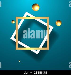 Goldener Metallrahmen mit schwebenden geometrischen Formen, runde Plattform, realistischer minimaler Hintergrund, 3D-Luxusszene für Produktpräsentation oder Mocku Stock Vektor