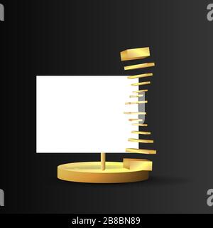 Goldene Metallbühne mit schwebenden geometrischen Formen, runde Plattform, realistischer minimaler Hintergrund, 3D-Luxusszene auf Schwarz für Produktpräsentation Stock Vektor