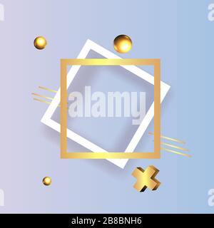 Goldener Metallrahmen mit schwebenden geometrischen Formen, runde Plattform, realistischer minimaler Hintergrund, 3D-Luxusszene für Produktpräsentation oder Mocku Stock Vektor
