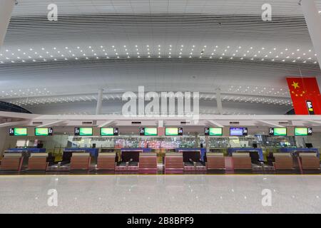 Guangzhou, China - 23. September 2019: Guangzhou Baiyun International Airport Terminal 2 (CAN) in China. Stockfoto