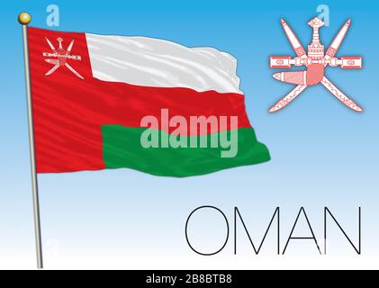 Oman offizielle Nationalflaggen und -Wappen, mittlerer Osten, Vektorgrafiken Stock Vektor