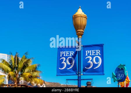 Pier 39 Banner am Pier 39 in San Francisco USA Stockfoto