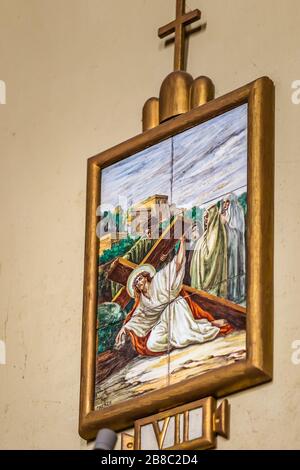 LUGO (RA) - 1. JUNI 2019: Jesus fällt zum zweiten Mal in das Heiligtum der Madonna del Molino, Pilgerstätte gegen Coronavirus Stockfoto