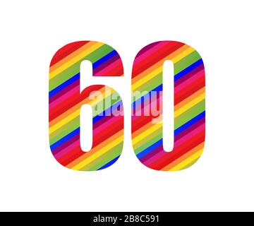 Ziffer Des Rainbow Styles Mit 60 Ziffern. Farbenfrohes, sechzigzahliger Vektorgrafik-Design, isoliert auf weißem Hintergrund. Stockfoto