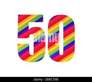 50-Stellige Ziffer Für Den Rainbow Style. Farbenfrohes fünfzigzahliger Vektor-Illustrationsdesign isoliert auf weißem Hintergrund. Stockfoto