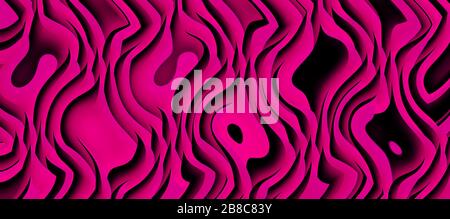 Hell violett abstraktes Wellenmuster. Volumen gekrümmte Linien Hintergrund. Textur des Steins. Abstrakte, breite psychedelische Illustration. Panoramaformat, 3d RE Stockfoto