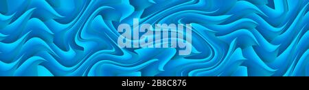 Hellblaues, abstraktes Wellenmuster. Volumen gekrümmte Linien Hintergrund. Textur des Steins. Abstrakte, breite psychedelische Illustration. 3D-Rendering Stockfoto