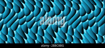 Hellblaues, abstraktes Wellenmuster. Volumen gekrümmte Linien Hintergrund. Textur des Steins. Abstrakte, breite psychedelische Illustration. 3D-Rendering Stockfoto
