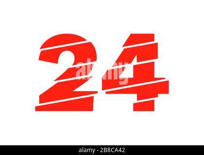 Moderne Vektorgrafiken In Rot Mit 24 Nummern. Numeral Vector Trendy Flat Line Style. Vector Elements Illustration Template für Web Design oder Greeti Stockfoto