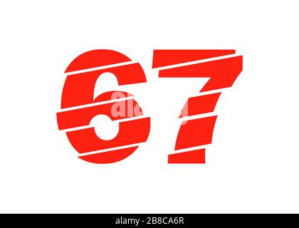 Moderne Vektorgrafiken Mit Roter 67-Nummer. Numeral Vector Trendy Flat Line Style. Vector Elements Illustration Template für Web Design oder Greeti Stockfoto