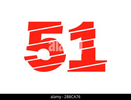 Moderne Vektorgrafiken Mit Roter 51-Nummer. Numeral Vector Trendy Flat Line Style. Vector Elements Illustration Template für Web Design oder Greeti Stockfoto