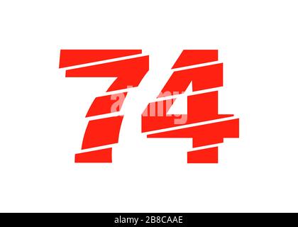 Moderne Vektorgrafiken In Rot Mit 74 Nummern. Numeral Vector Trendy Flat Line Style. Vector Elements Illustration Template für Web Design oder Greeti Stockfoto