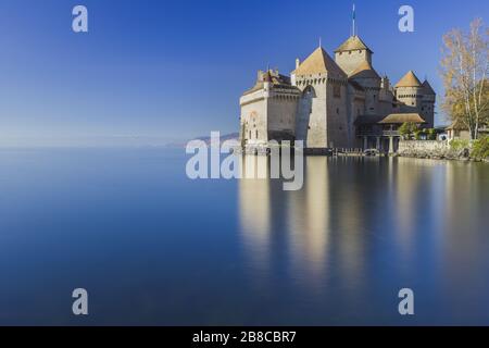 Das Schloss Chillon am Genfer See, Montreux, Kanton Waadt, Schweiz, Europa Stockfoto