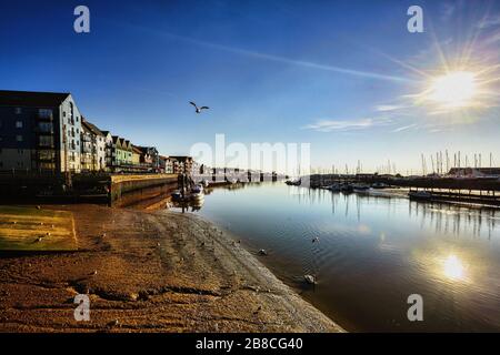 Ölfarbe von Littlehampton Harbour, West Sussex, UK Stockfoto