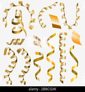 Golden Serpentine. Vektor golden serpantine Stücke auf weißem Hintergrund. Stock Vektor