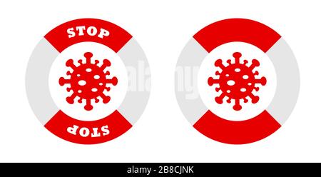 Rettungsschwimmer mit TEXTSTOPP Coronavirus COVID-19-Illustration isoliert auf weißem Hintergrund. Stockfoto