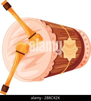Traditionelle türkische Trommel, Musikinstrument auf weißem Hintergrund, Vektorgrafiken Stock Vektor