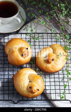 Traditionelle federförmige magere Brötchen mit süßem Sirup. Stockfoto