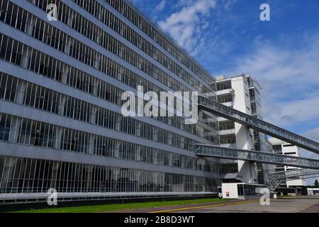 Nahaufnahme der Van Nelle Factory, einer UNESCO-Welterbestätte, in der Stadt Rotterdam, Te Netherlands Stockfoto