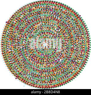 Zufällige Punkte, Kreise abstrakt. Sprenkel, radial gepunktet, strahlend, kreisförmige geometrische Abbildung. Polka-dots, pointillist, pointillism Design elemen Stock Vektor