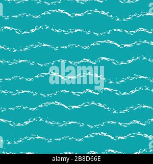 Wellenlinien nahtloser Hintergrund des Vektormusters. Dicke Hand gezogene Pinselstrich horizontale See-Wave-Kulisse. Abstrakter mariner geometrischer Streifen Stock Vektor