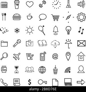 Symbolsatz zum Thema Lifestyle. Freizeit, Sport, Essen und Hobbys. Vektor-isolierte Bilder. Stock Vektor