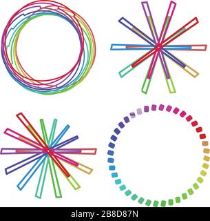 Zirkuläre und radial abstrakte Mandalas, Motive, Dekorationselemente mit Spektralfarben. Generative geometrische und abstrakte Kunstformen Stock Vektor