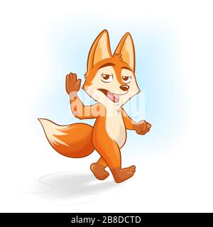 Niedlicher Cartoon Fuchs schwenkt Handvektor Illustration Clip Art Stock Vektor