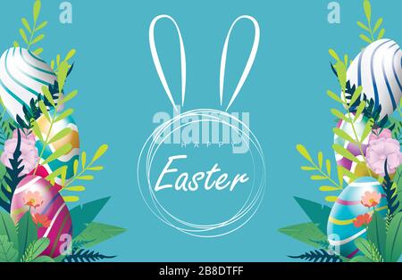 Happy Easter Day Vector Illustration für Poster Banner Flyer Template Grußeinladung Website und andere Verwendung, Egg Hunt Party Einladung Stock Vektor